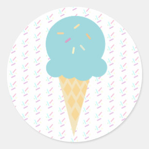 Blue Ice Cream Cone Sprinkles Stars Stippen Ronde Sticker