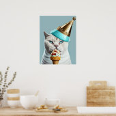 Blue Ice Cream King Cat met Gold Cone Wall Art Poster (Keuken)