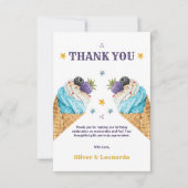 Blue Ice Cream Scoops voor twee jongens Verjaardag Bedankkaart (Voorkant)