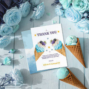 Blue Ice Cream Scoops voor twee jongens Verjaardag Bedankkaart