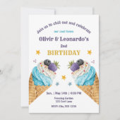 Blue Ice Cream Scoops voor twee jongens Verjaardag Kaart (Voorkant)