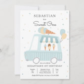 Blue Ice Cream Truck One 1st Birthday Party Kaart (Voorkant)