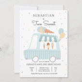 Blue Ice Cream Truck Two Sweet 2e verjaardag Party Kaart (Voorkant)