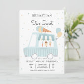 Blue Ice Cream Truck Two Sweet 2e verjaardag Party Kaart (Staand voorkant)