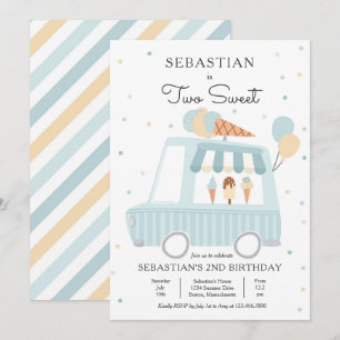 Blue Ice Cream Truck Two Sweet 2e verjaardag Party Kaart