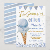 Blue Ice Cream Twee schepjes plezier Tweede verjaa Kaart (Voorkant / Achterkant)