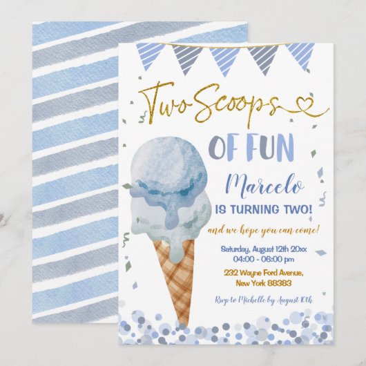 Blue Ice Cream Twee schepjes plezier Tweede verjaa Kaart (Voorkant / Achterkant)