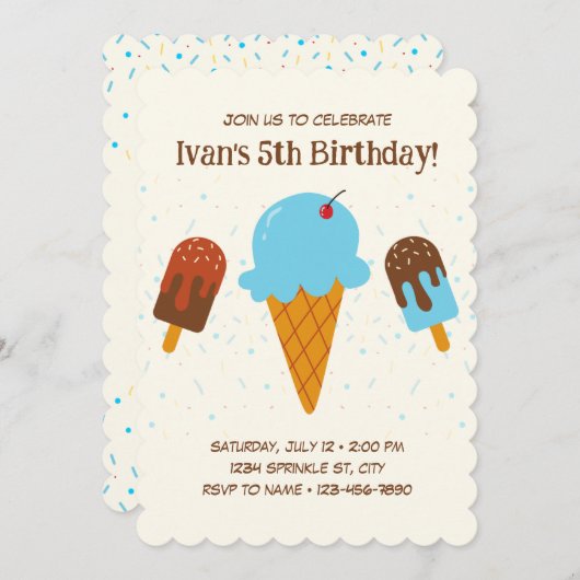 Blue Ice Cream Uitnodiging voor verjaardag (Voorkant / Achterkant)