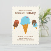Blue Ice Cream Uitnodiging voor verjaardag (Staand voorkant)