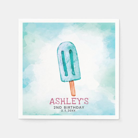Blue Ice Cream Waterverf Birthday Servet (Voorkant)