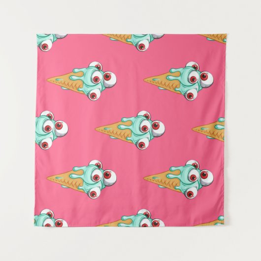 Blue ice cream with eyes. Pink background. Seamles Wandkleed (Voorkant (horizontaal))