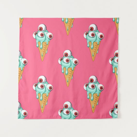 Blue ice cream with eyes. Pink background. Seamles Wandkleed (Voorkant)