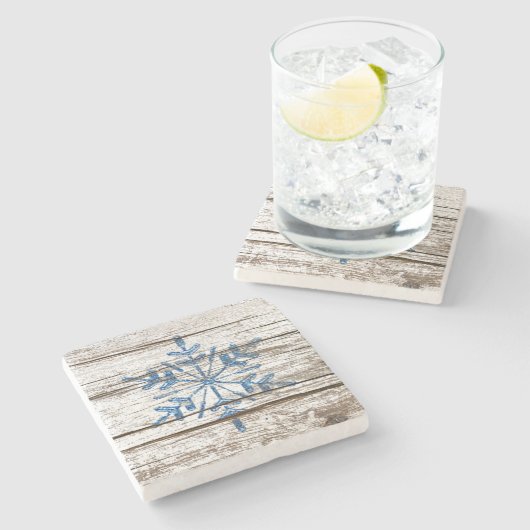 Blue Ice Crystal op Faux Weathered Wood Texture Stenen Onderzetter (Zijkant)