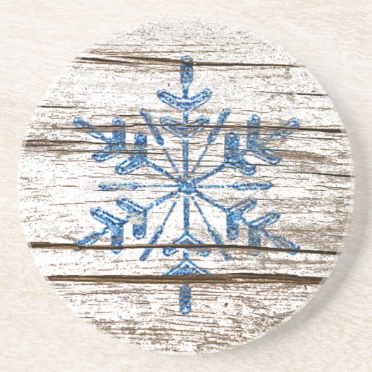 Blue Ice Crystal op Faux Weathered Wood Texture Zandsteen Onderzetter (Voorkant)