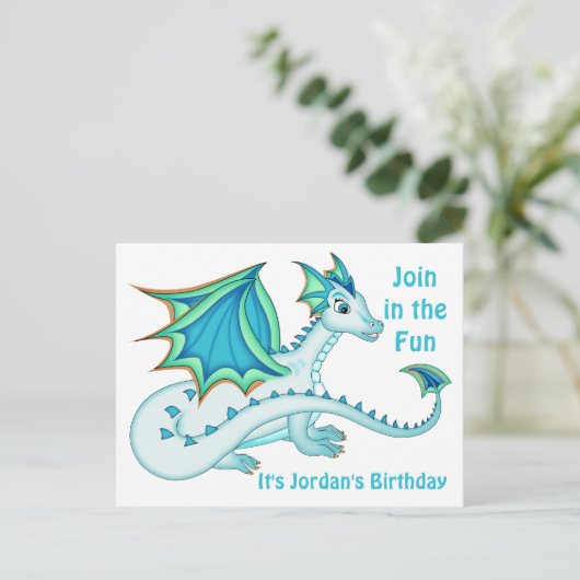 Blue Ice Dragon-Briefkaart Uitnodiging Briefkaart (Staand voorkant)