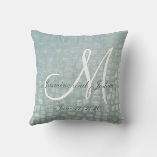 Blue Ice Geometric Monogram Wedding Keepslag Kussen (Achterkant)