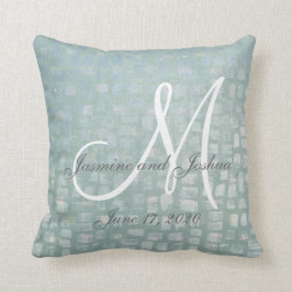 Blue Ice Geometric Monogram Wedding Keepslag Kussen