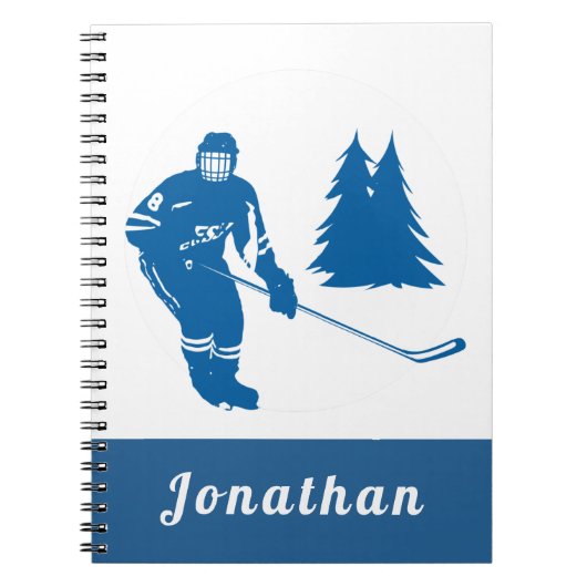 Blue Ice Hockey Player Custom Name Winter Sport Notitieboek (Voorkant)