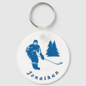 Blue Ice Hockey Player Custom Name Winter Sport Sleutelhanger (Voorkant)