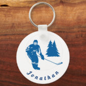 Blue Ice Hockey Player Custom Name Winter Sport Sleutelhanger (Voorkant)