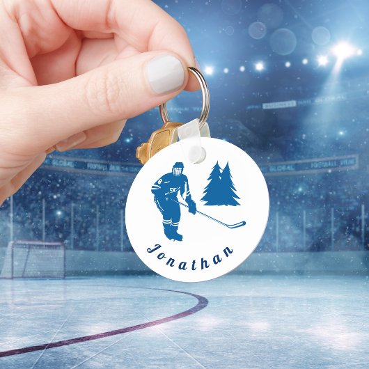 Blue Ice Hockey Player Custom Name Winter Sport Sleutelhanger
