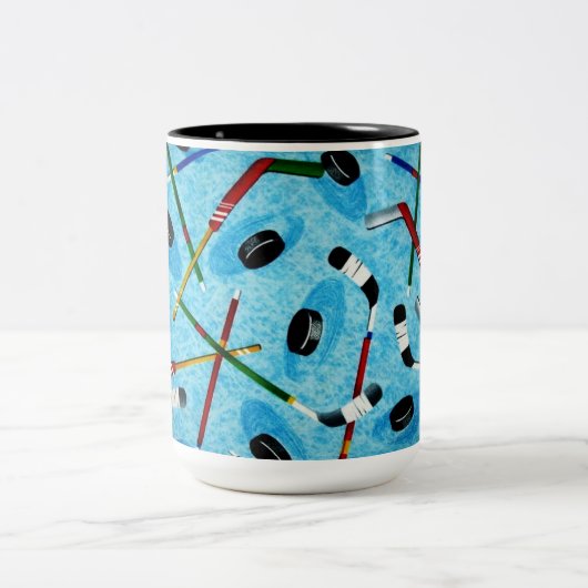 Blue Ice Hockey Thema Tweekleurige Koffiemok (Center)