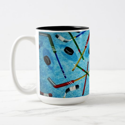 Blue Ice Hockey Thema Tweekleurige Koffiemok (Links)