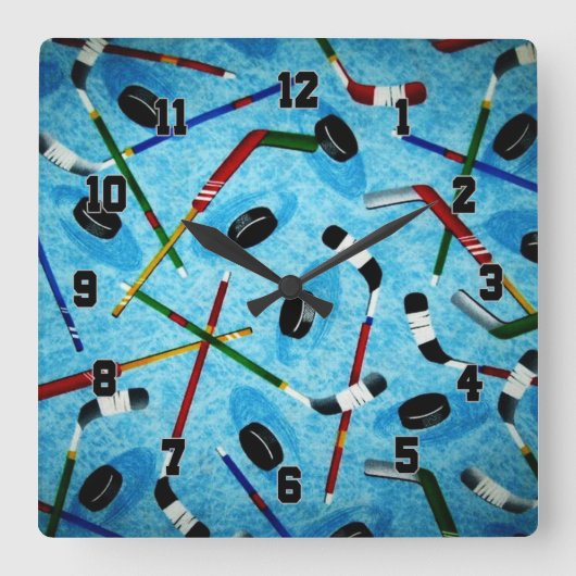 Blue Ice Hockey Thema Vierkante Klok (Voorkant)