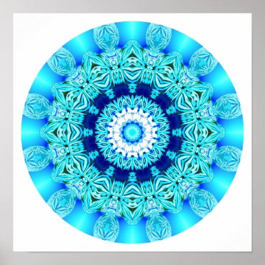 Blue Ice Lace Mandala, Abstract Aqua Poster (Voorkant)