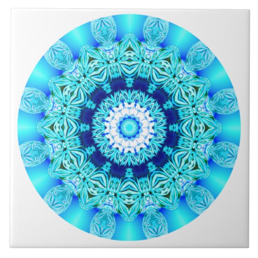 Blue Ice Lace Mandala, Abstract Aqua Tegeltje (Voorkant)