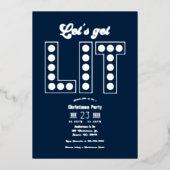Blue Ice Let's Get Lit Retro Christmas Party Folie Uitnodiging (Voorkant)