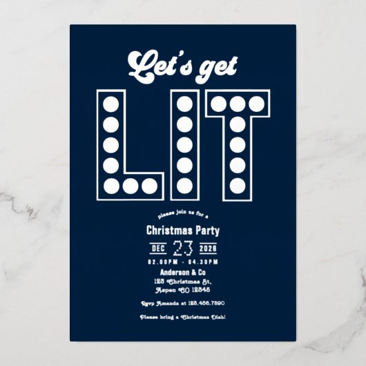 Blue Ice Let's Get Lit Retro Christmas Party Folie Uitnodiging (Voorkant)