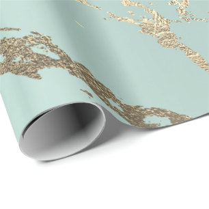 Blue Ice Pastel Gold Marble Shiny Abstract Cadeaupapier