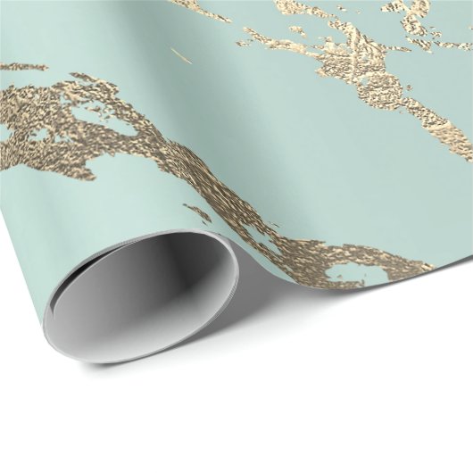 Blue Ice Pastel Gold Marble Shiny Abstract Cadeaupapier (Rol Hoek)