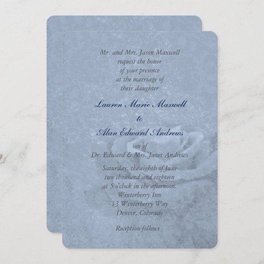 Blue Ice Roos Minimalist Wedding Kaart (Voorkant / Achterkant)