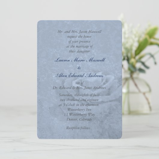 Blue Ice Roos Minimalist Wedding Kaart (Staand voorkant)