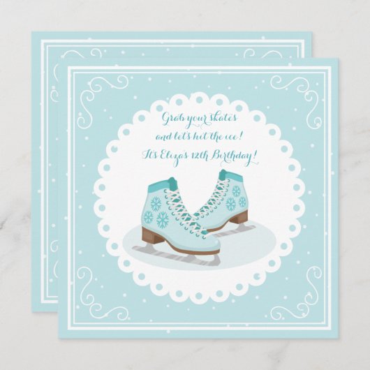Blue Ice Schaatsen Invitation Kaart (Voorkant / Achterkant)