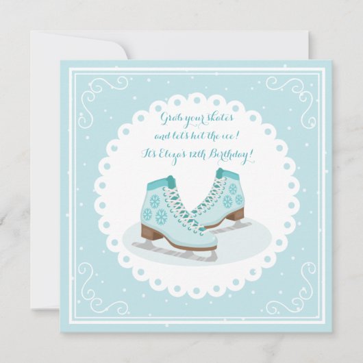 Blue Ice Schaatsen Invitation Kaart (Voorkant)