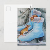 Blue Ice Schaatsen & Mice Holiday Home Waterverf A Briefkaart (Voorkant / Achterkant)