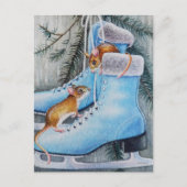 Blue Ice Schaatsen & Mice Holiday Home Waterverf A Briefkaart (Voorkant)