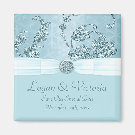 Blue Ice Sparkle Wonderland Wedding Magneet (Voorkant)