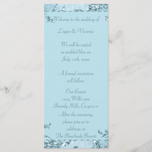 Blue Ice Sparkle Wonderland Wedding Programmakaart (Voorkant)