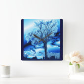 Blue Iced-boomwandklok Vierkante Klok (Huis)