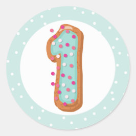 Blue Iced Donuts Number 1 One Baby First Birthday Ronde Sticker