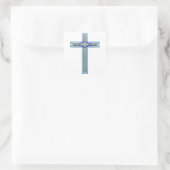 Blue Ichthus Cross Vierkante Sticker (Tas)