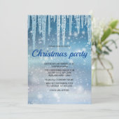 Blue Icicle Sparkly Snow Christmas Party Kaart (Staand voorkant)