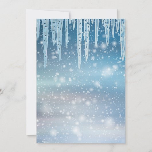Blue Icicle Sparkly Snow Christmas Party Kaart (Achterkant)