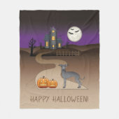 Blue Iggy Cute Dog en Halloween Hauned House Fleece Deken (Voorkant)