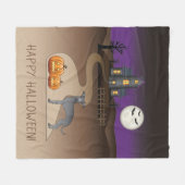 Blue Iggy Cute Dog en Halloween Hauned House Fleece Deken (Voorkant (Horizontaal))