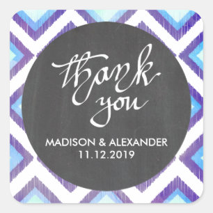 Blue Ikat  Chalkboard bruiloft dank u Vierkante Sticker